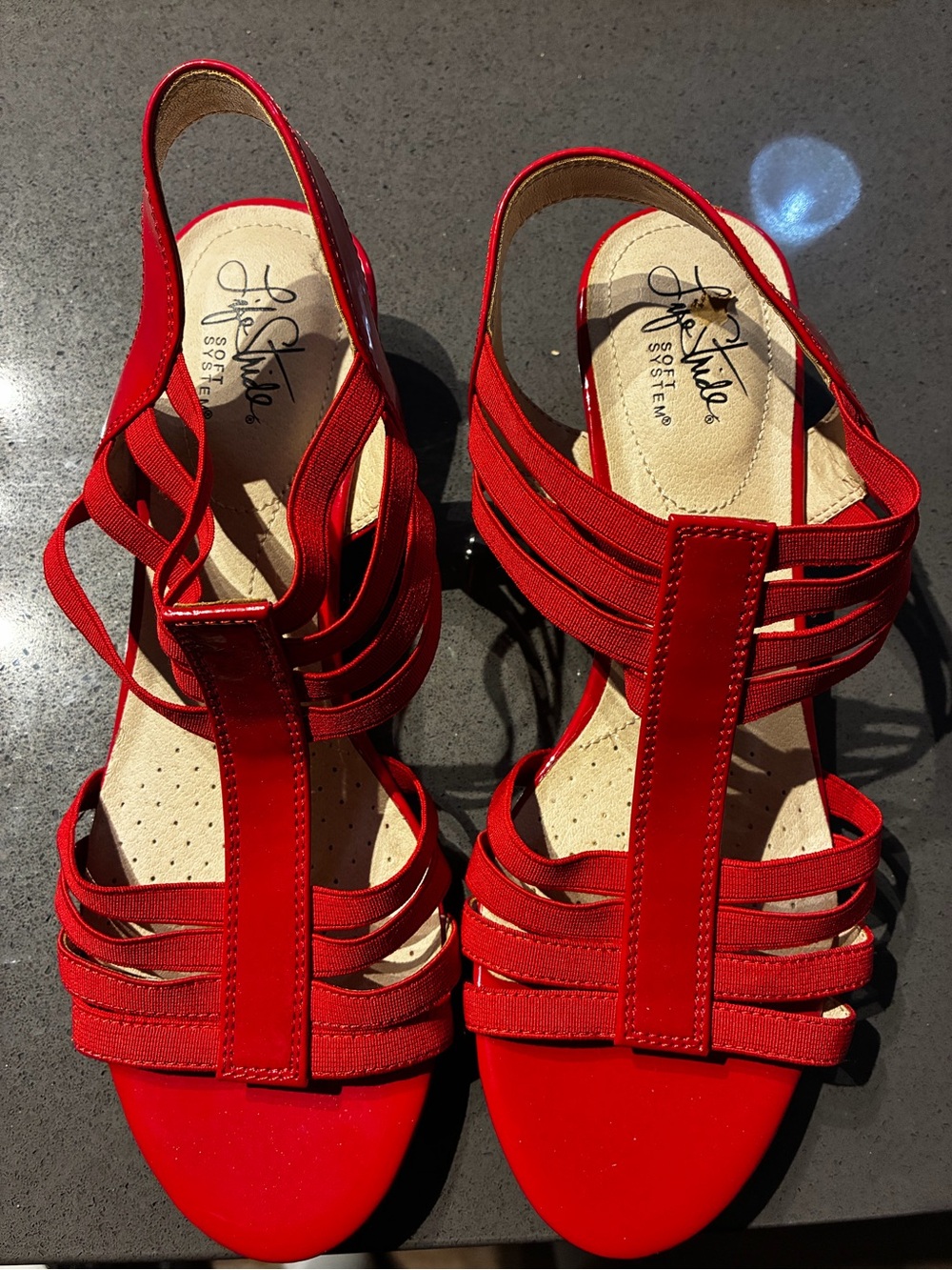 Life Stride Red Multi-Strap Slingback Heels